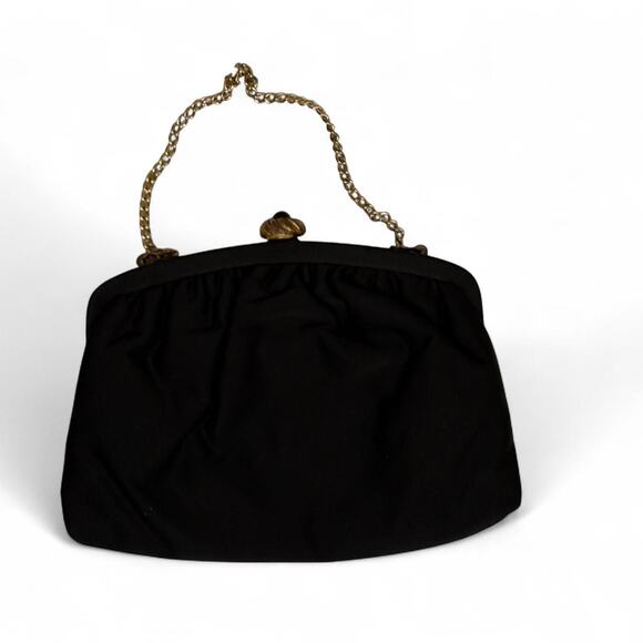 Vintage black satin clutch bag - Picture 1 of 4